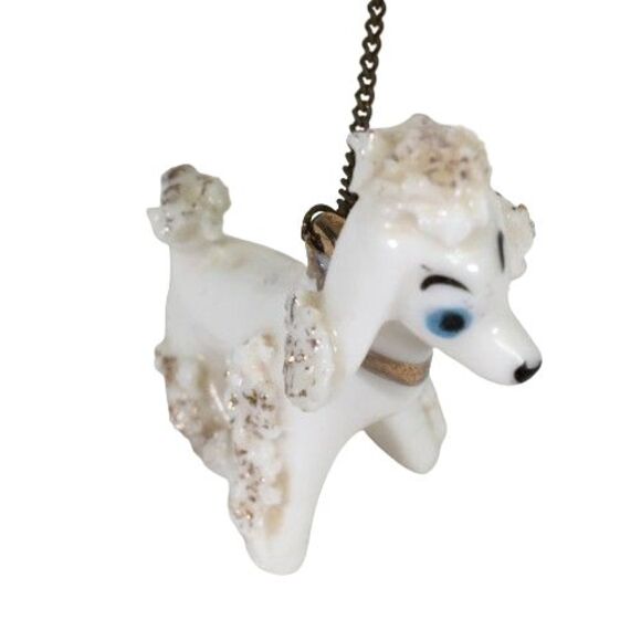 Vintage Spaghetti Poodle Dog Mother w/Two Babies Puppies on Chain Blue Pink Hat - Picture 14 of 16